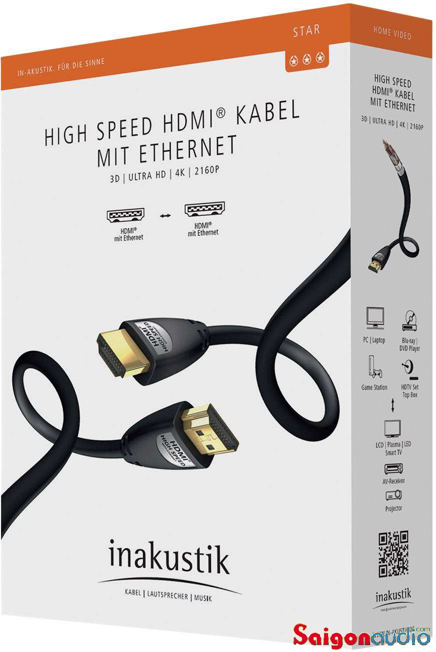 Dây HDMI 3D - ULTRA HD - 4K - 2016P Inakustik High Speed Ethernet, 0.75m, 3m