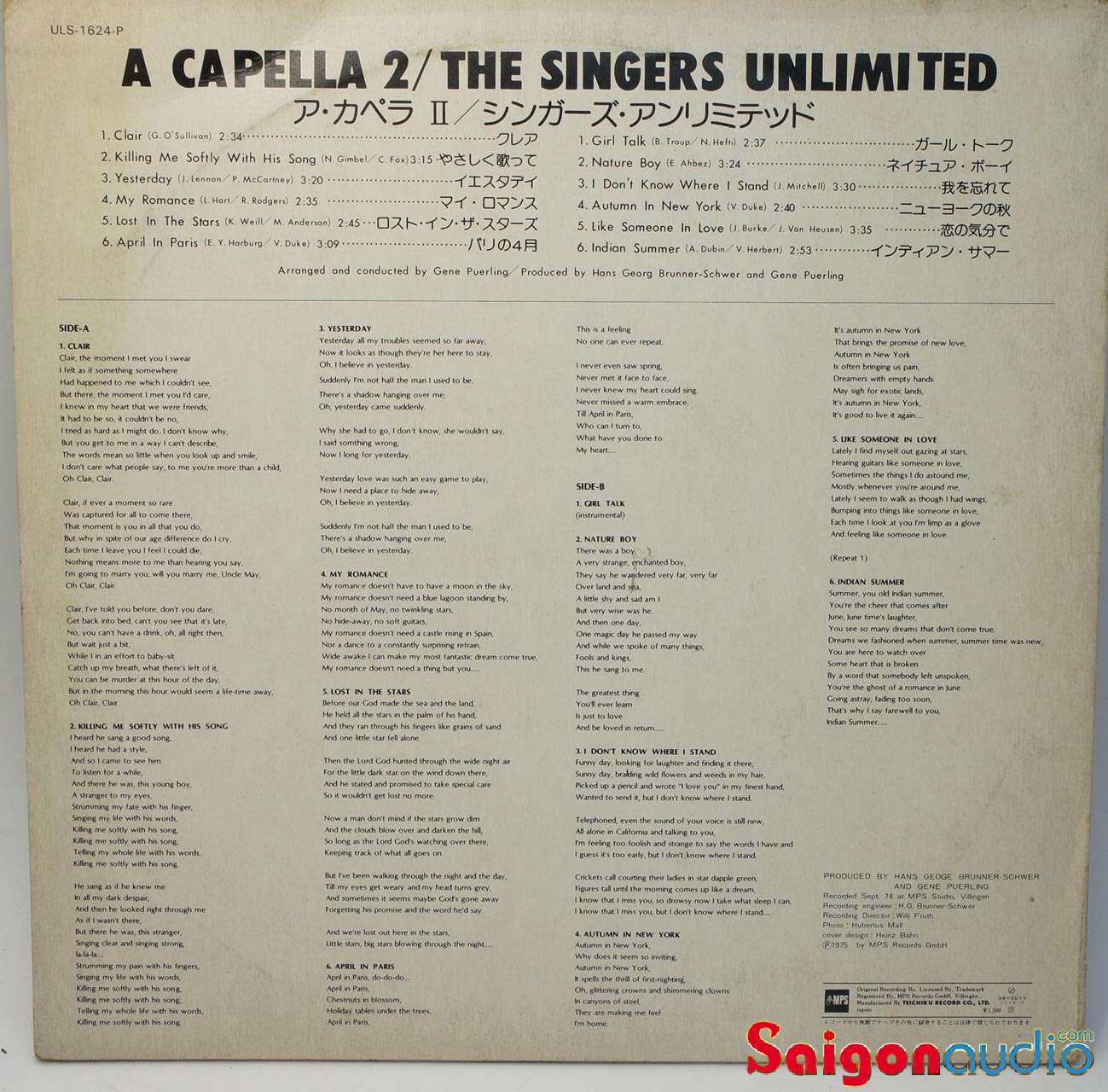 Đĩa than LP The Singers Unlimited ‎– A Capella 2