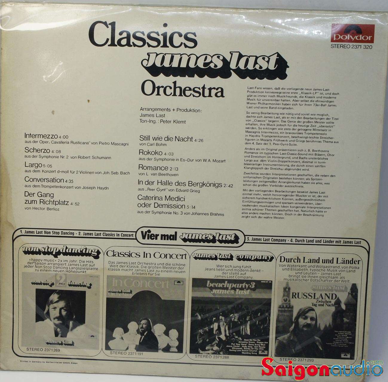 Đĩa than LP James Last Orchestra Classics (Bach, Beethoven, Berlioz, Brahms, Mozart, Schuman)