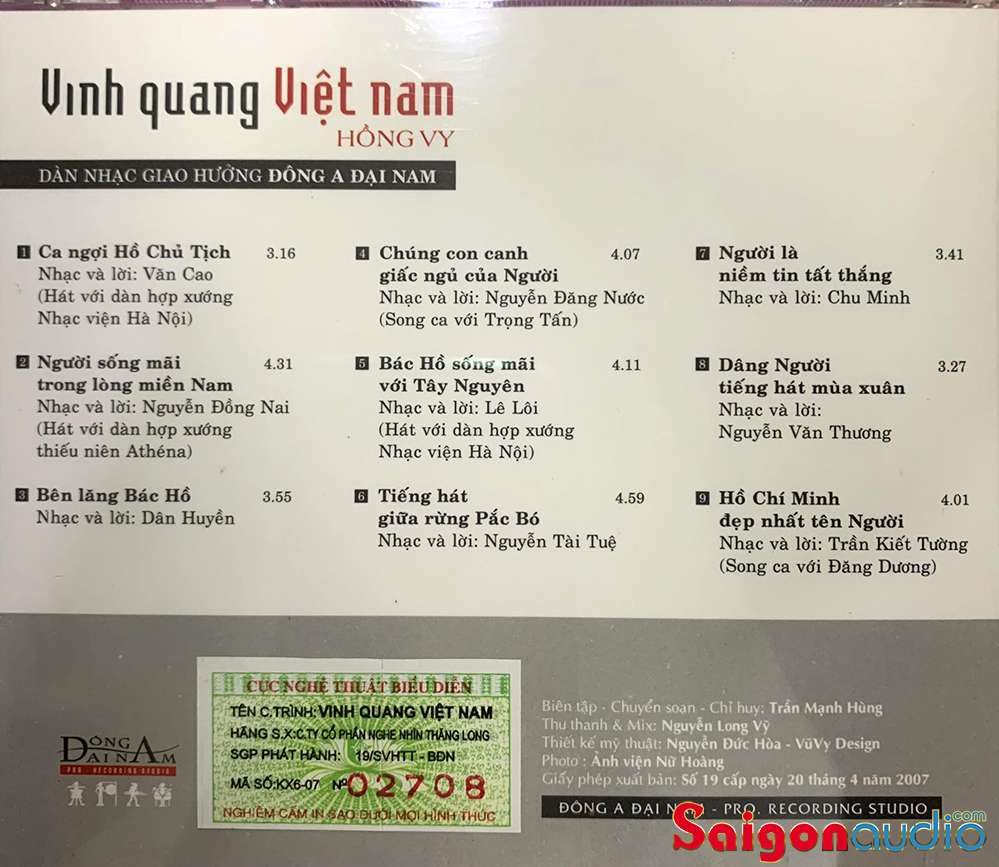 Đĩa CD gốc NSUT Hồng Vy - Vinh Quang Việt Nam (Free ship khi mua 2 đĩa CD cùng hoặc khác loại)