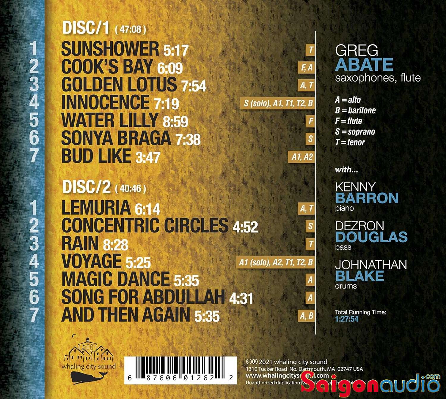Bộ 2 đĩa CD gốc Saxo Audiophile Greg Abate: Magic Dance: The Music of Kenny Barron (Free ship khi mua 2 đĩa CD cùng hoặc khác loại)