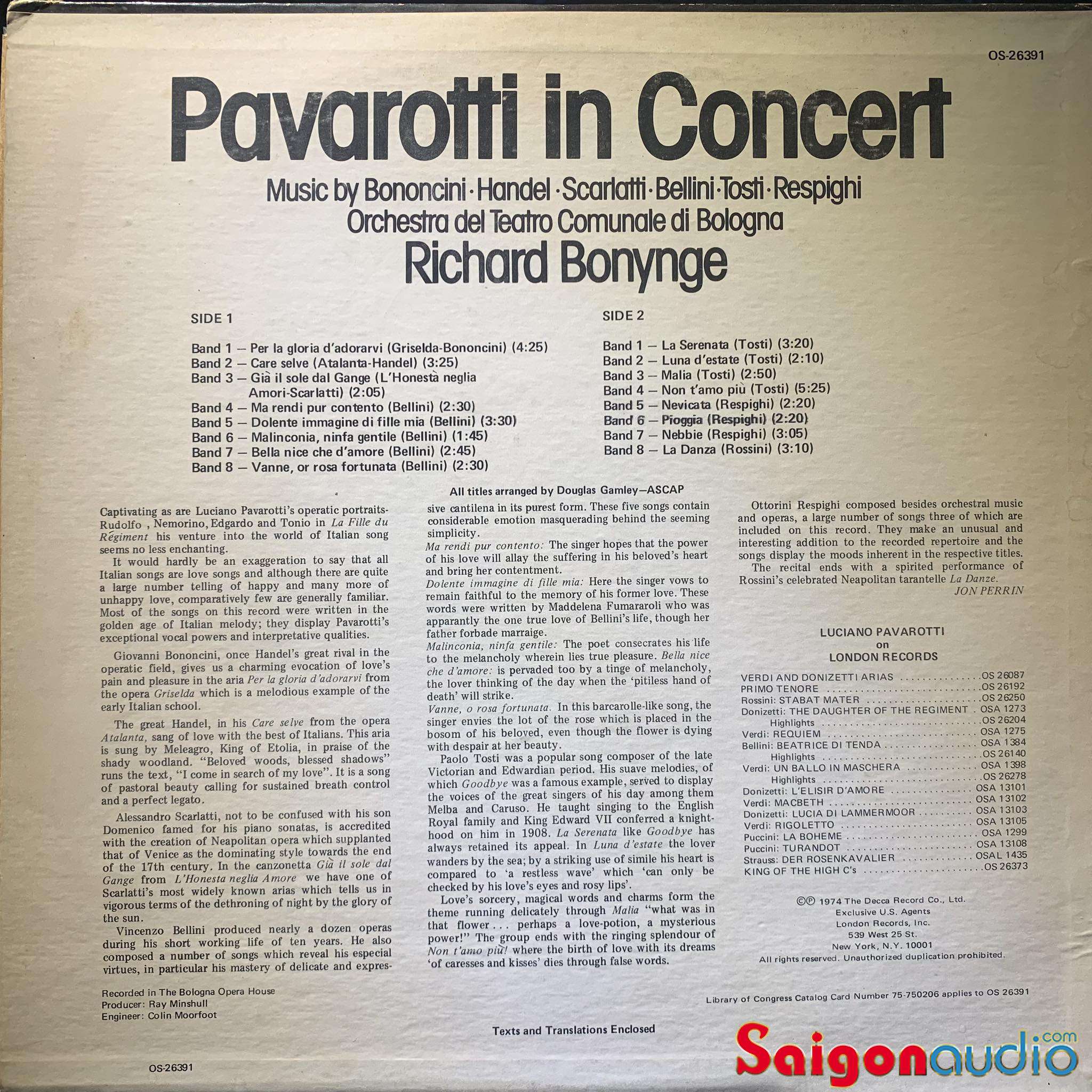 Đĩa than Luciano Pavarotti – Pavarotti In Concert | LP Vinyl Records