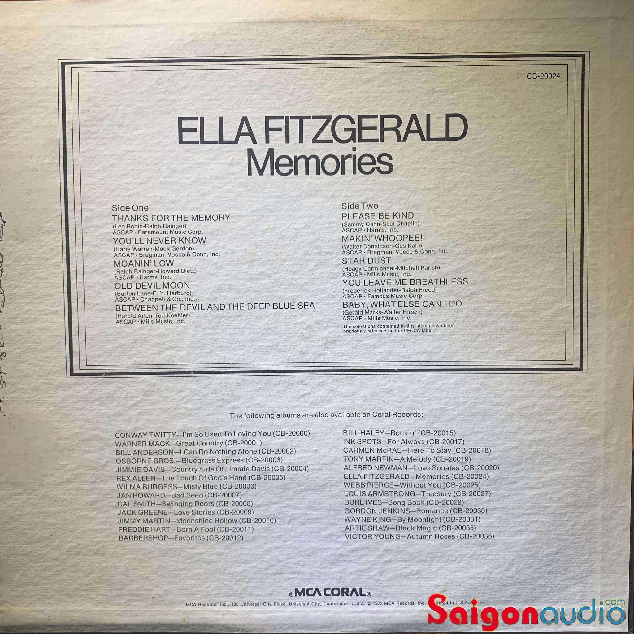 Đĩa than Ella Fitzgerald – Memories | LP Vinyl Records